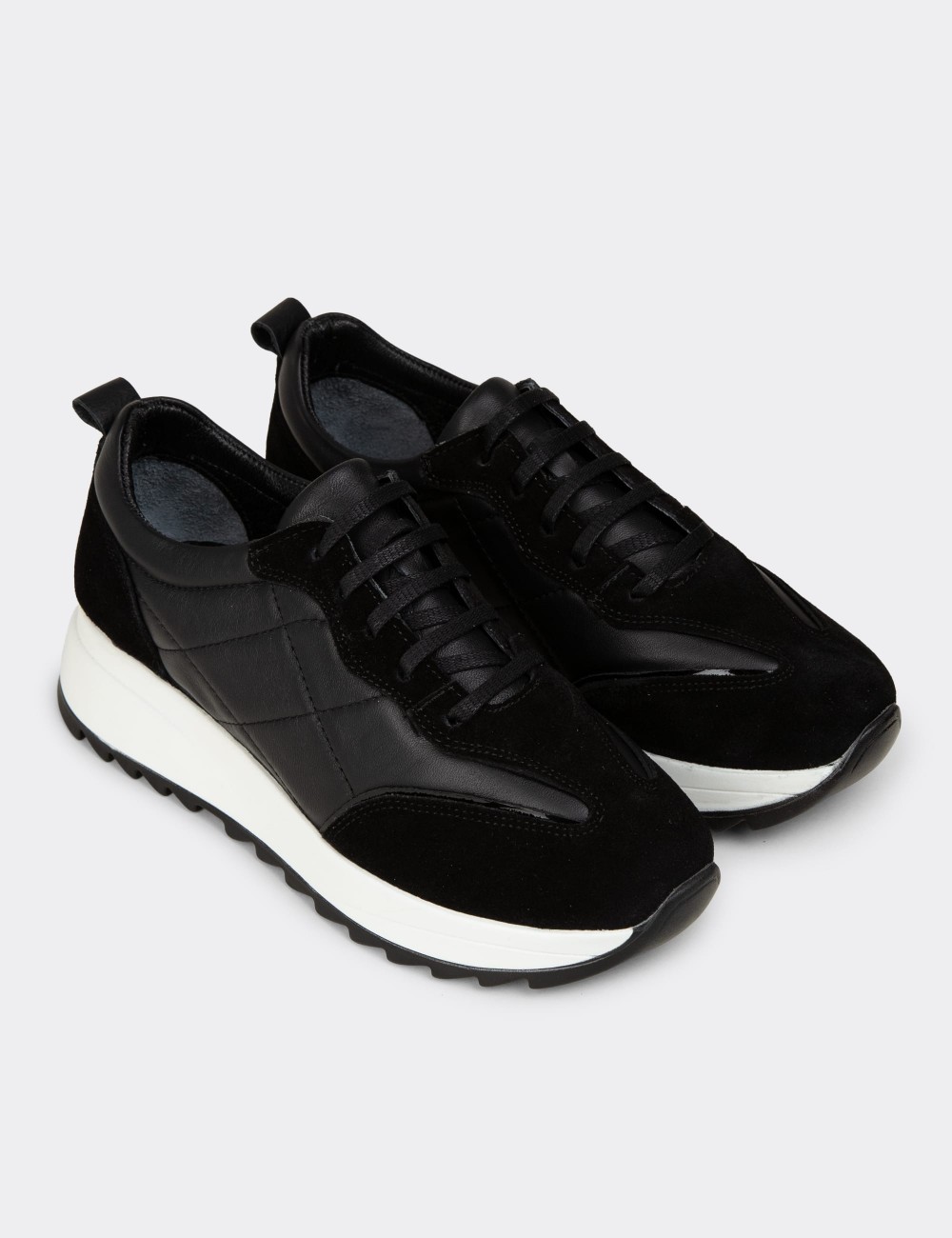 Women's Black Suede Leather Sneakers - N0915ZSYHC01