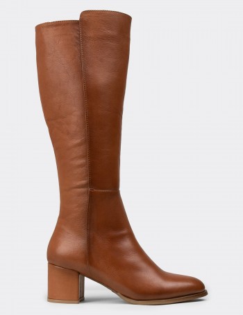 Women's Tan Leather Knee-High Boots