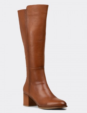 Women's Tan Leather Knee-High Boots