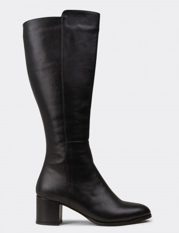 Women's Black Leather Knee-High Boots
