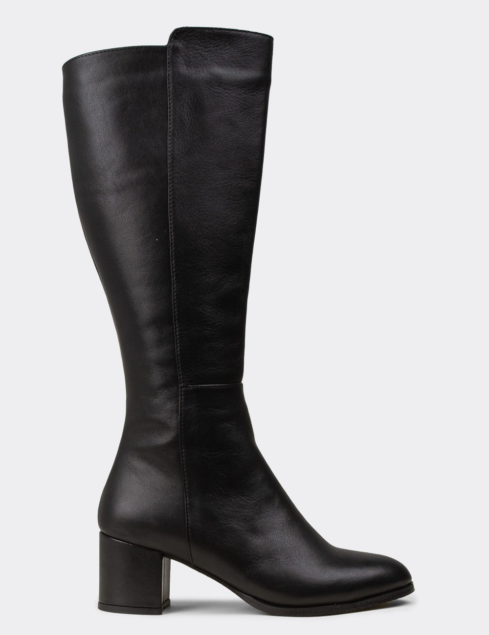 Women's Black Leather Knee-High Boots - A2131ZSYHC01