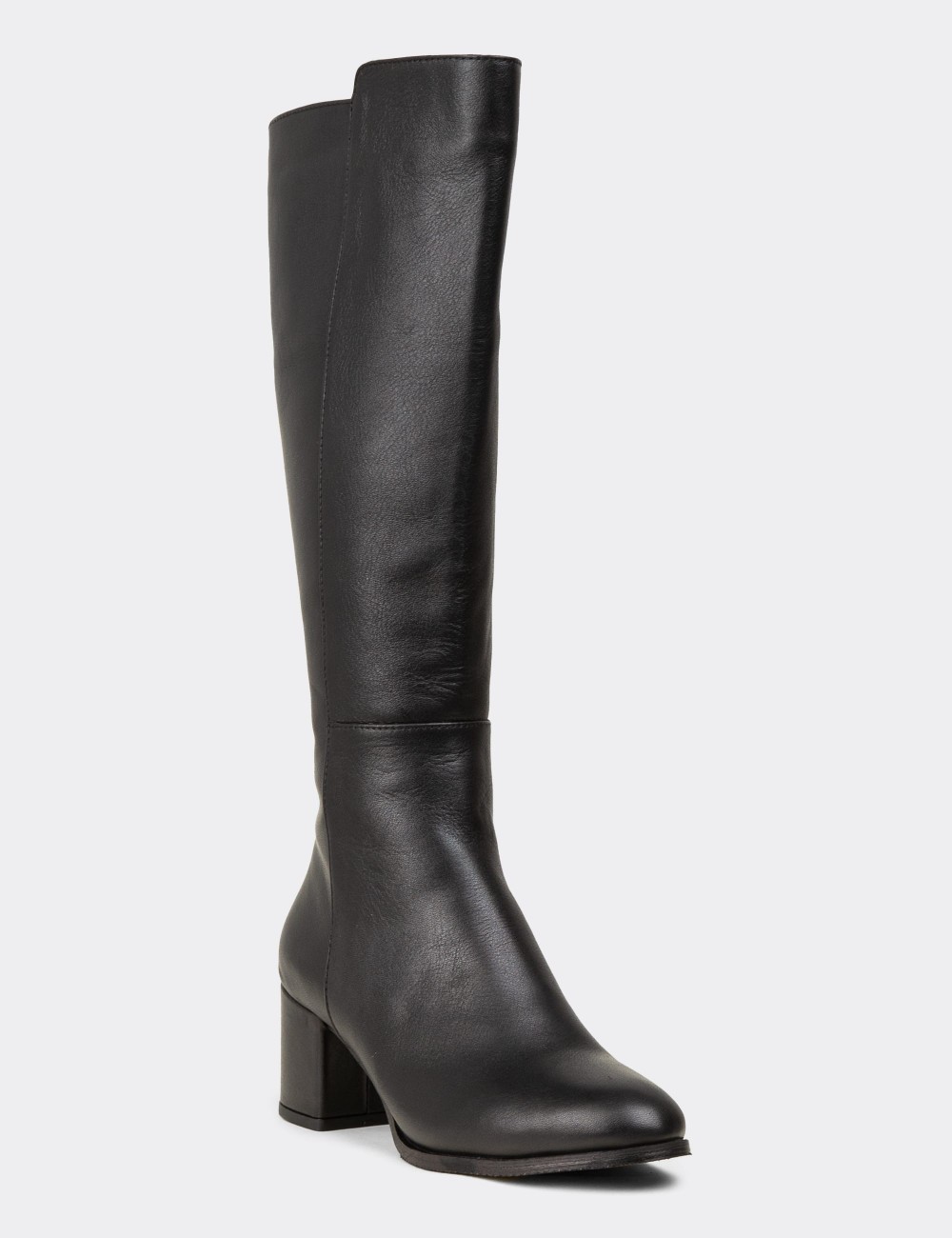 Women's Black Leather Knee-High Boots - A2131ZSYHC01