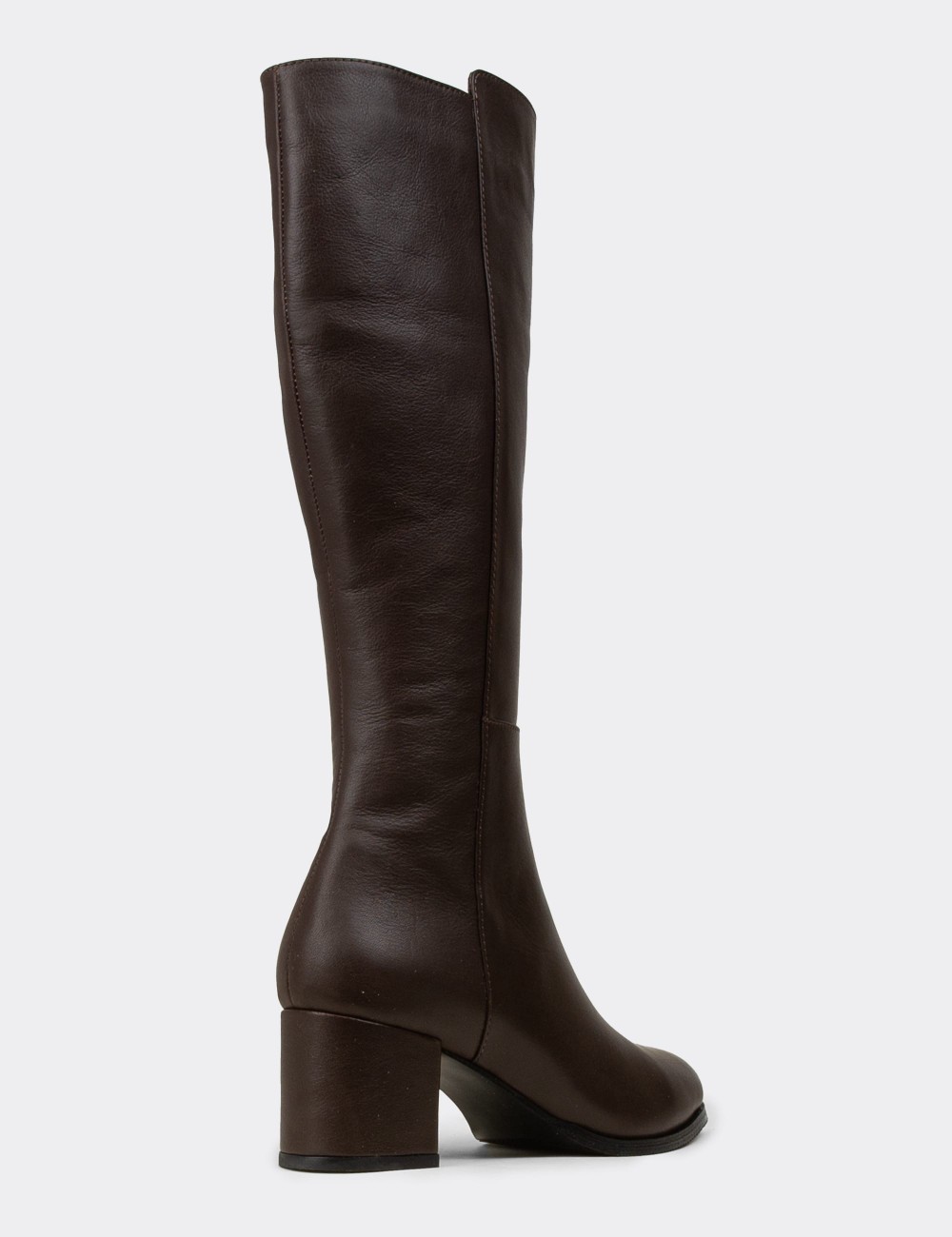 Women's Brown Leather Knee-High Boots - A2131ZKHVC01