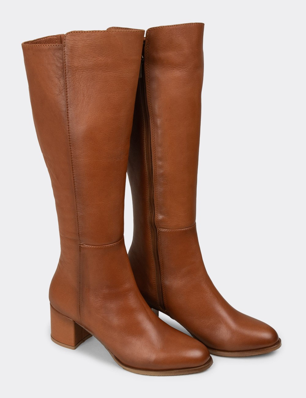 Women's Tan Leather Knee-High Boots - A2131ZTBAC01