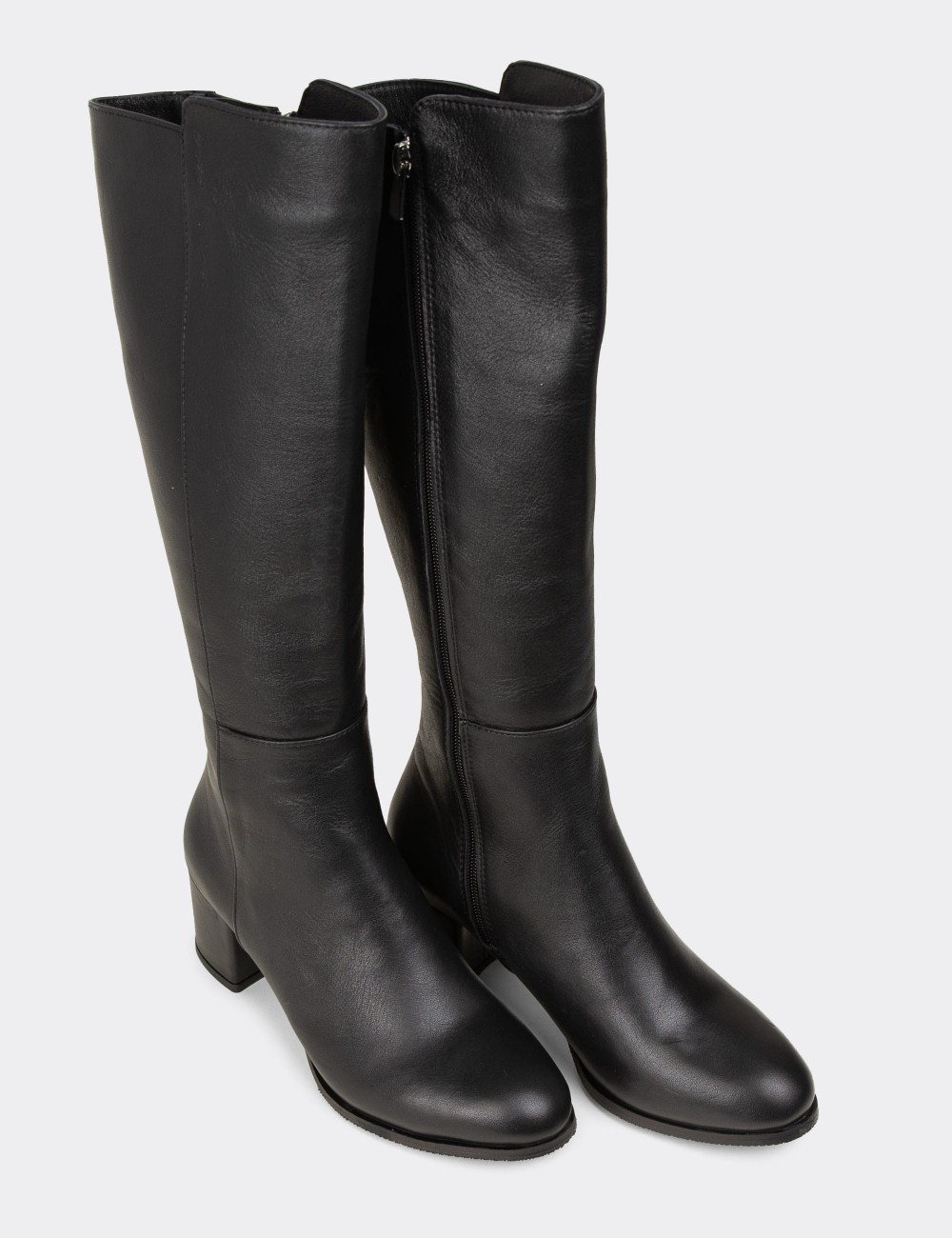 Women's Black Leather Knee-High Boots - A2131ZSYHC01