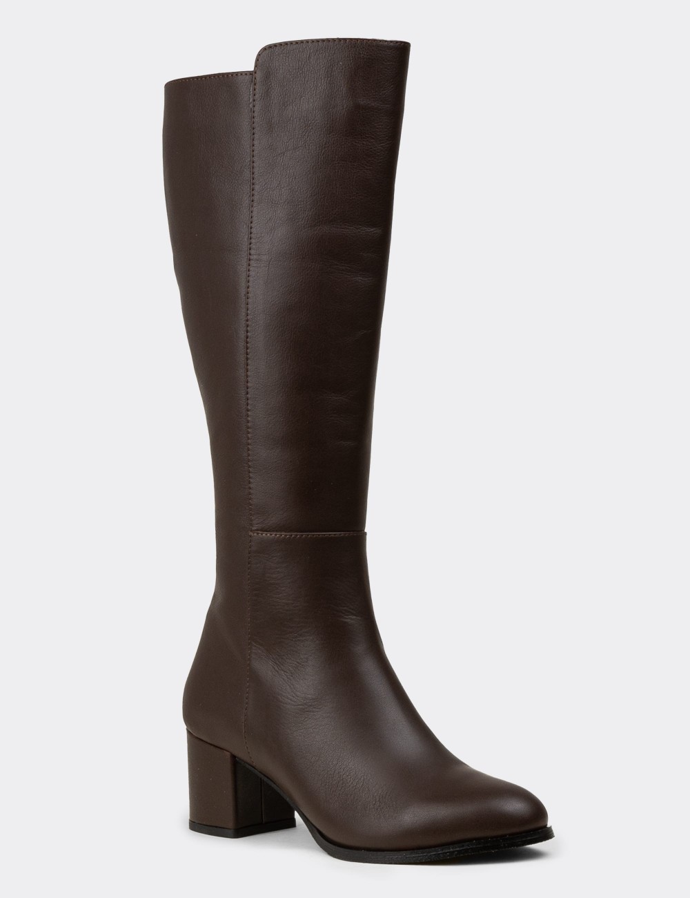 Women's Brown Leather Knee-High Boots - A2131ZKHVC01