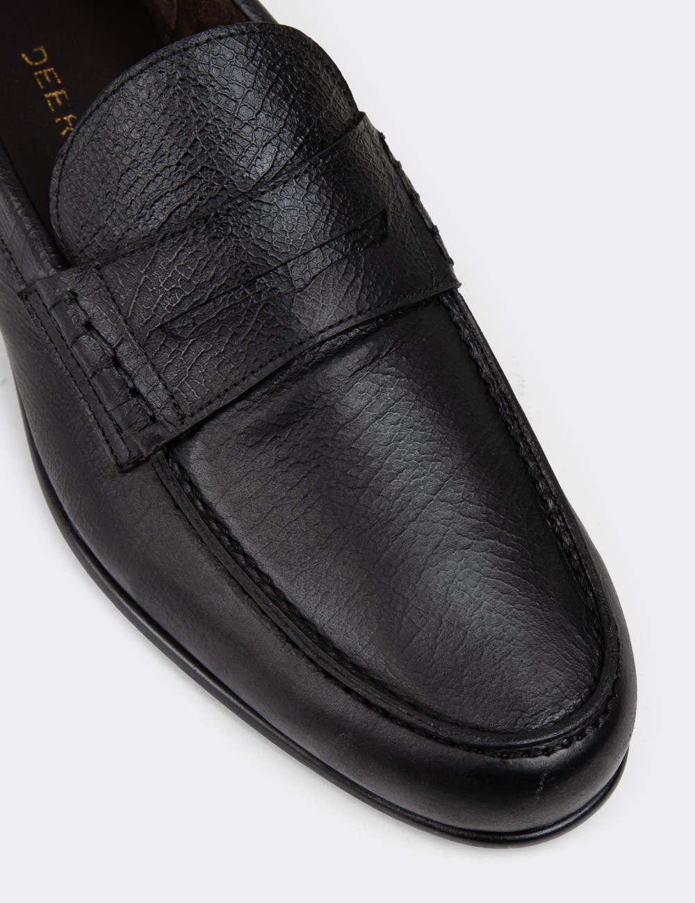 Men's Vintage Black Leather Loafers - 01978MSYHC11