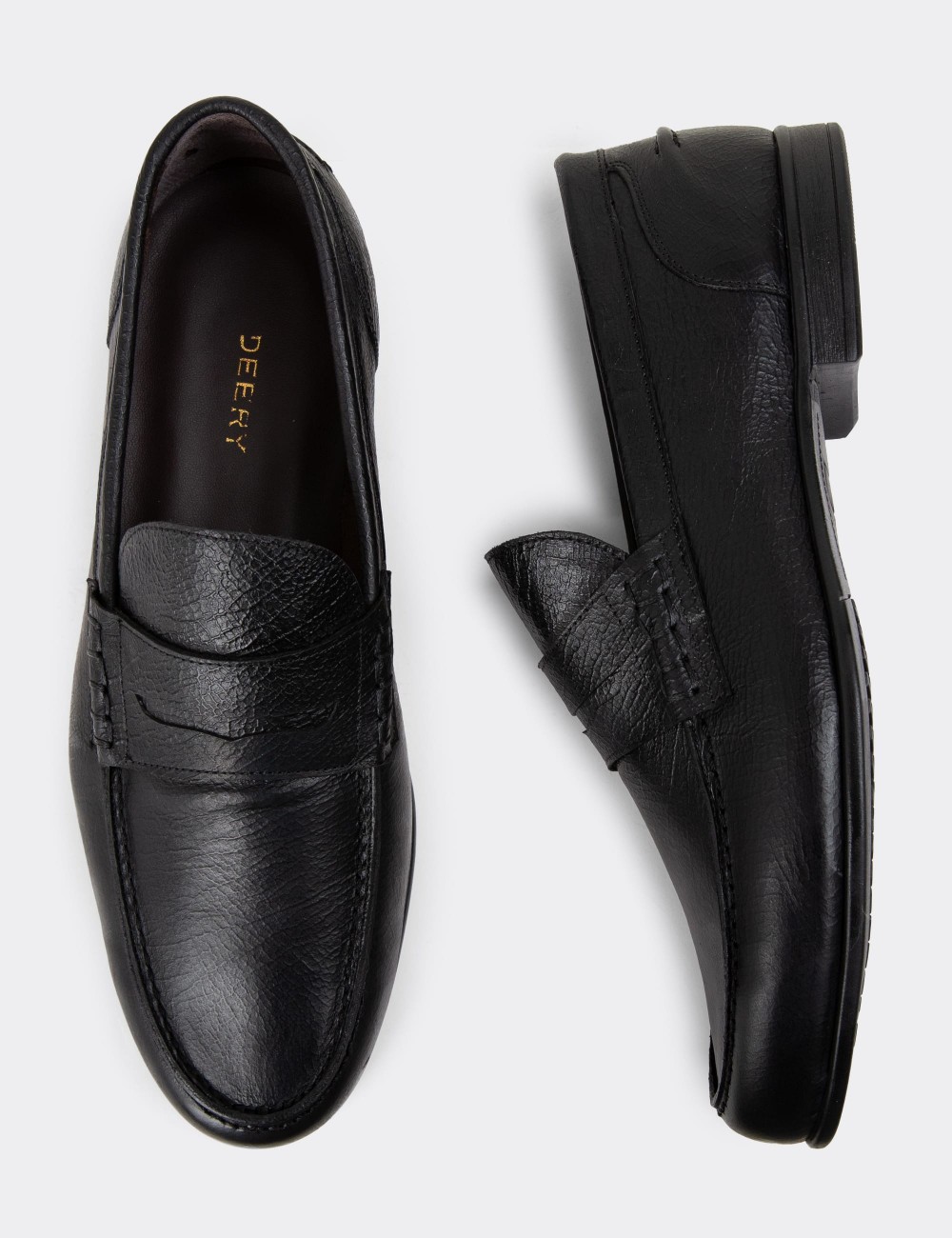 Men's Vintage Black Leather Loafers - 01978MSYHC11