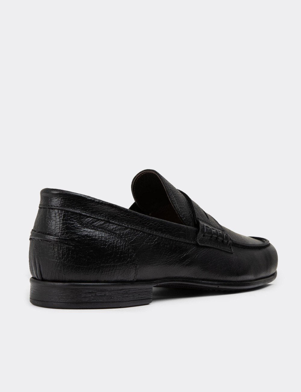 Men's Vintage Black Leather Loafers - 01978MSYHC11