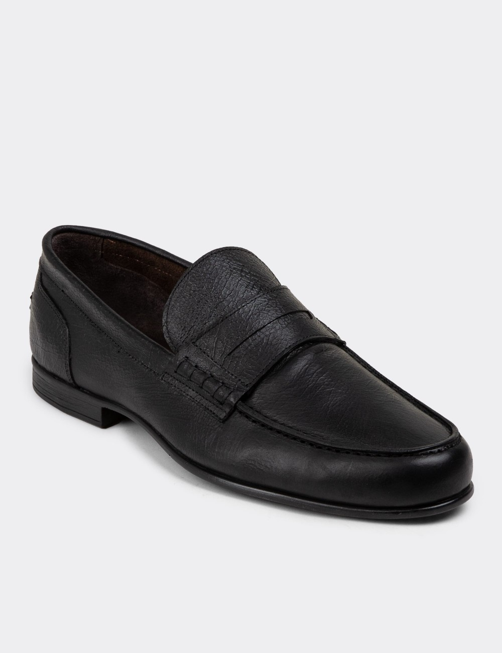 Men's Vintage Black Leather Loafers - 01978MSYHC11