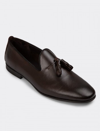 Men's Brown Leather Loafers with Tassels