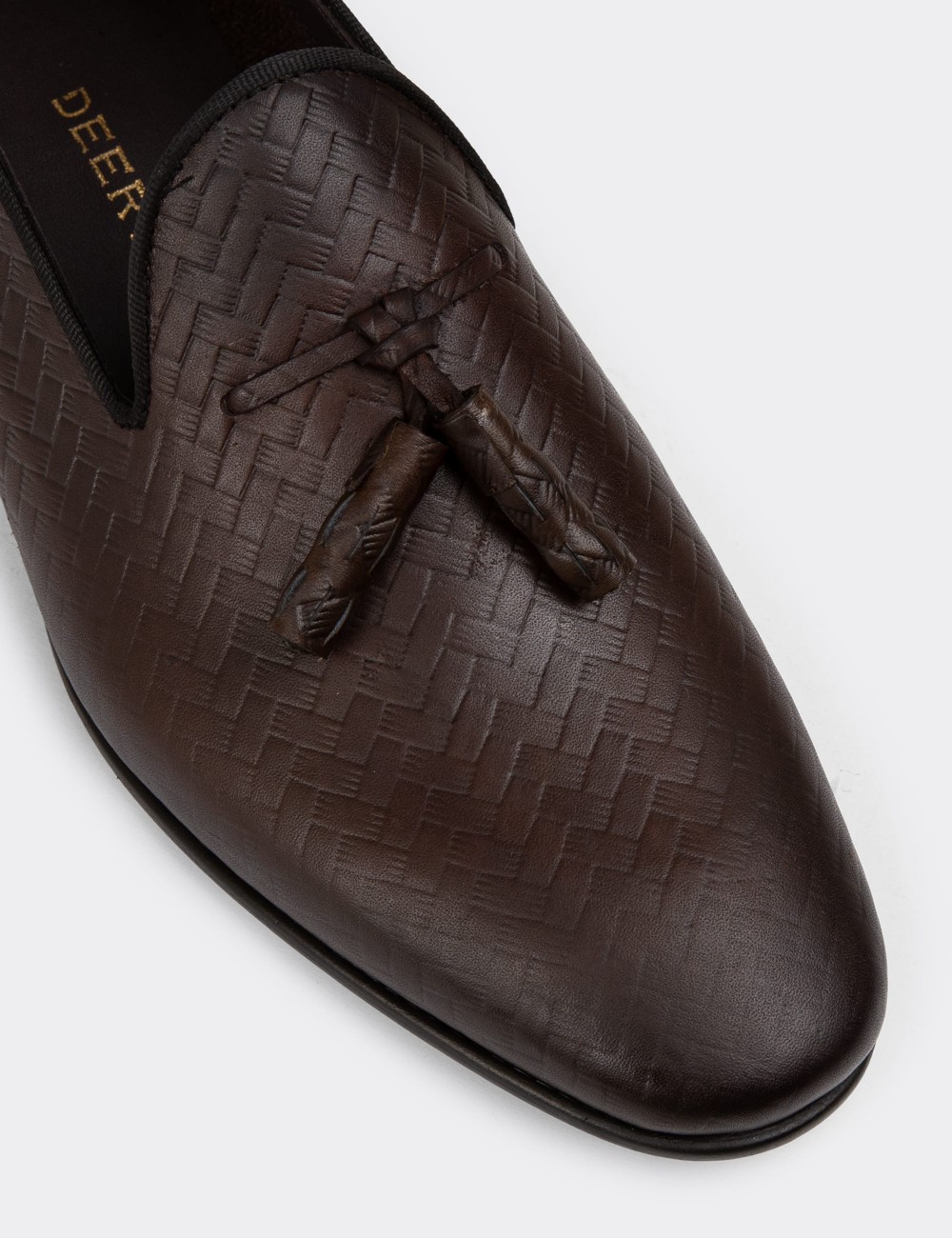 Men's Brown Leather Loafers with Tassels - 01702MKHVC26