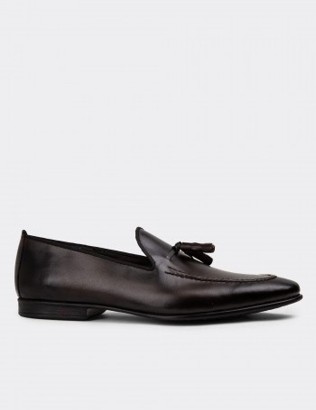 Men's Brown Leather Loafers with Tassels