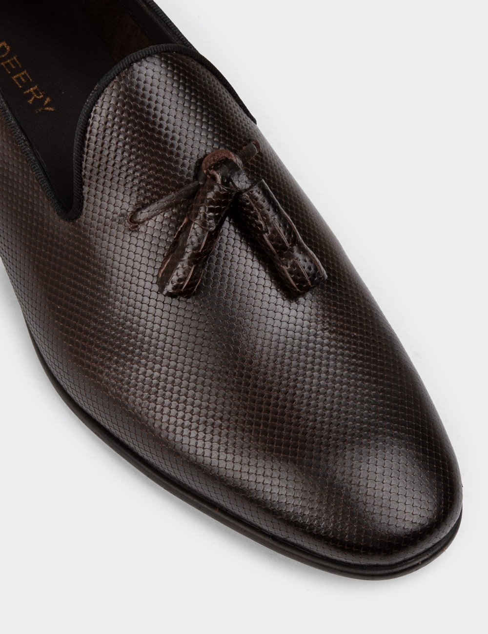 Men's Brown Leather Loafers with Tassels - 01702MKHVC23