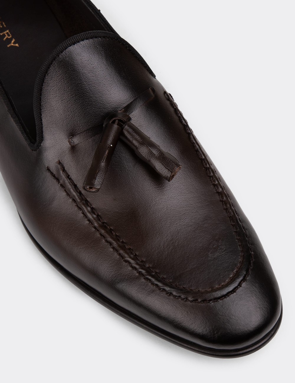 Men's Brown Leather Loafers with Tassels - 01701MKHVC90