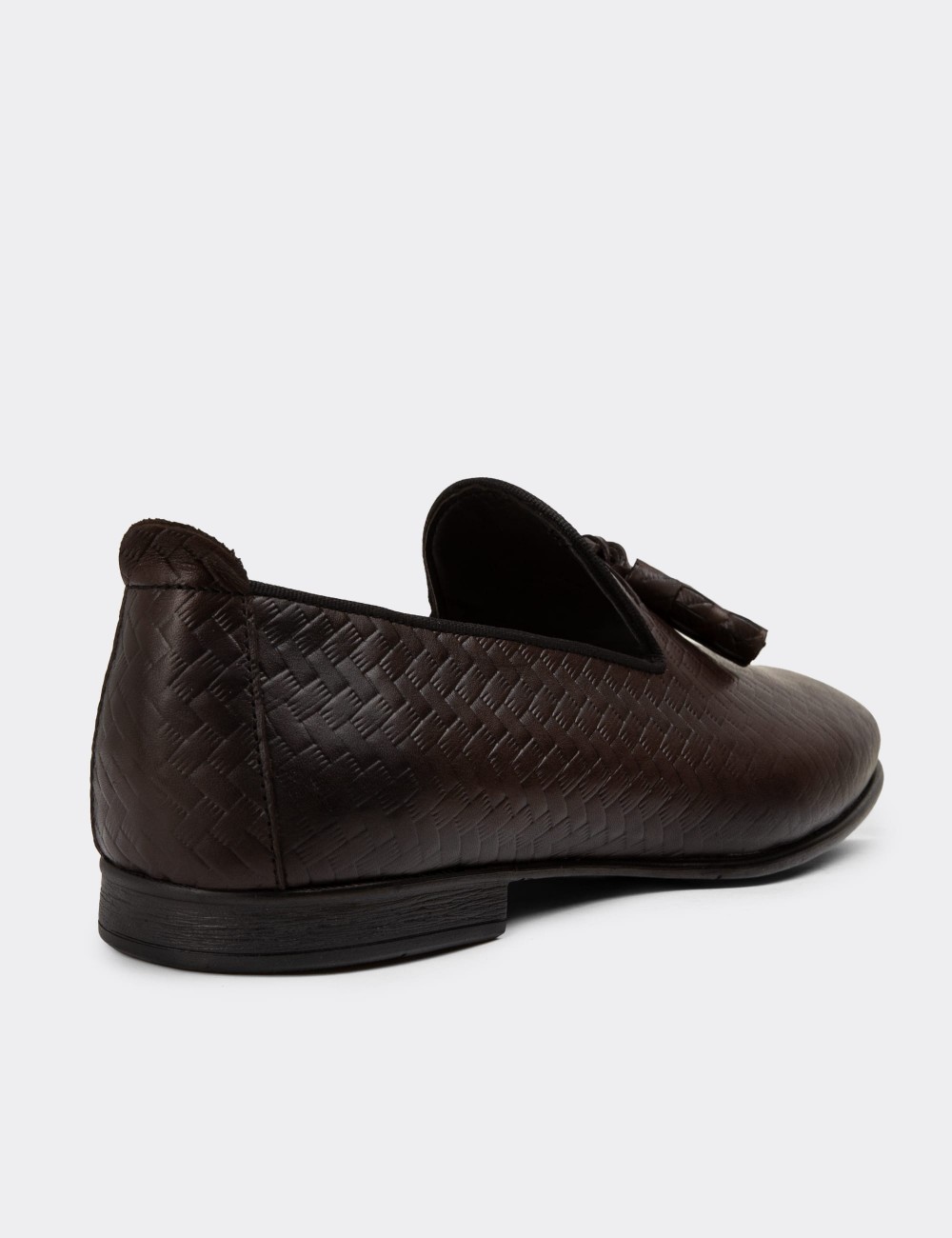 Men's Brown Leather Loafers with Tassels - 01702MKHVC26