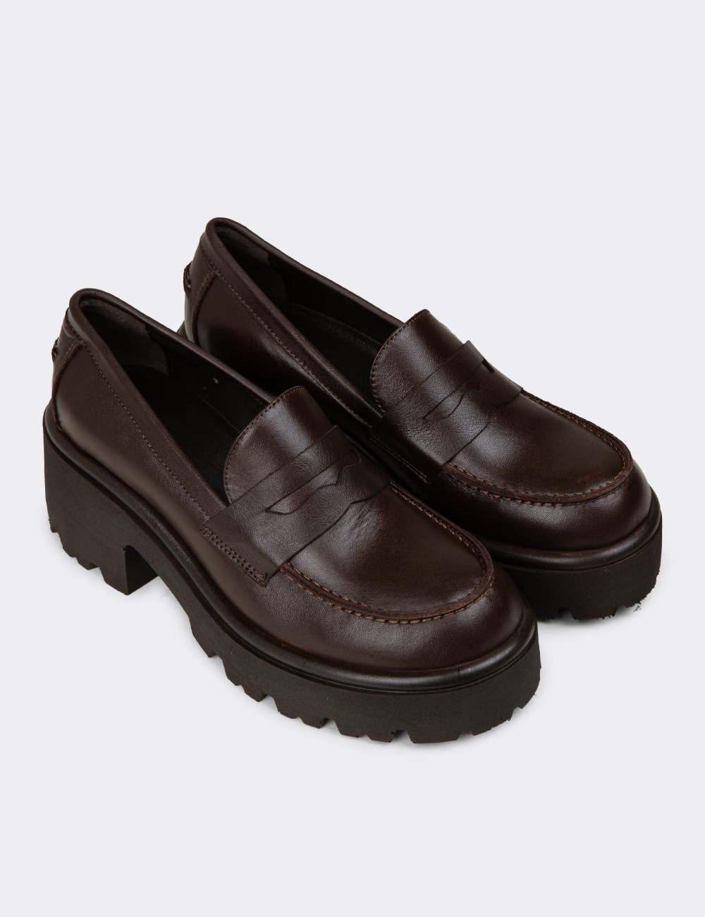 Men's Brown Leather Platform Moccasins - 82413ZKHVC01