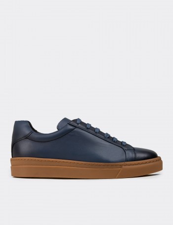 Men's Blue Leather Sneakers