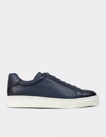 Men's Blue Leather Sneakers