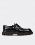 Men's Black Leather Double Monk Strap Shoes