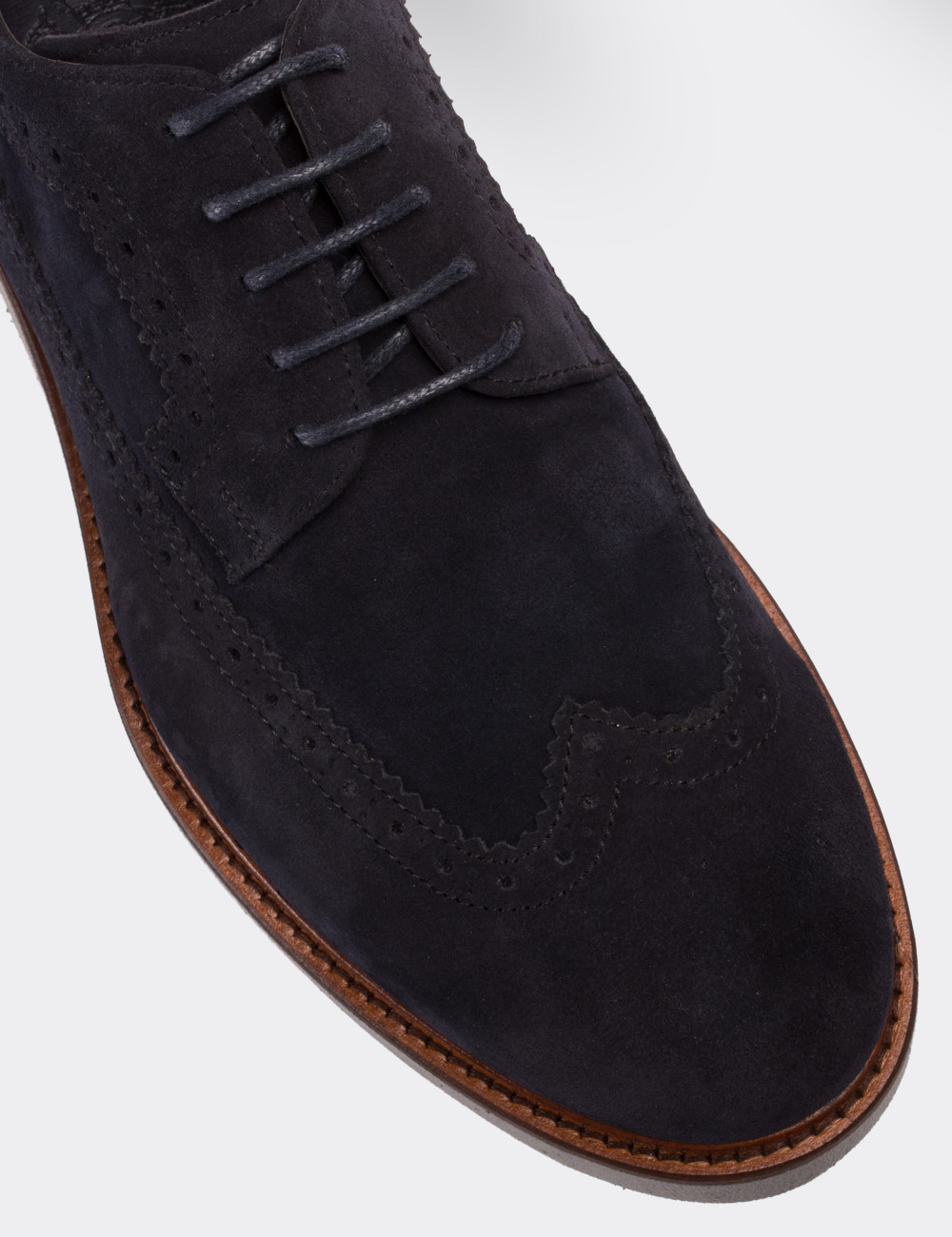 Navy Suede Leather Lace-up Shoes - 01293MLCVE28