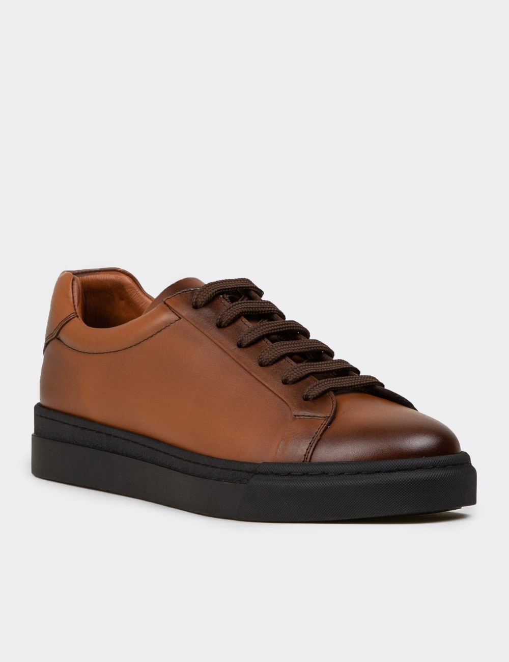 Men's Tan Leather Sneakers - 02018MTBAC01