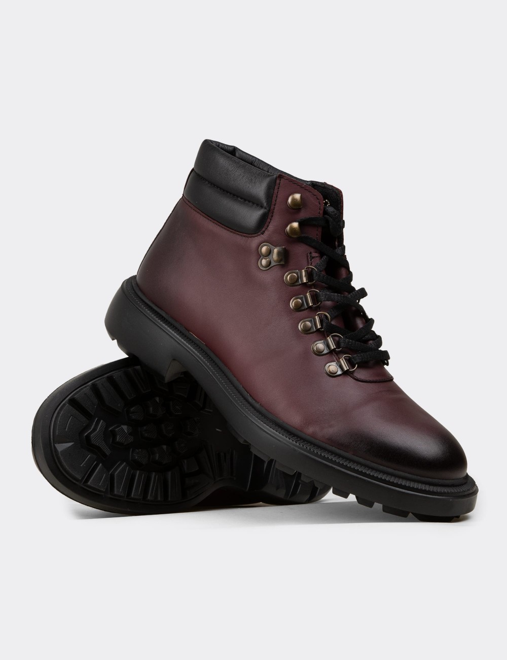 Men's Burgundy Leather Boots - 01923MBRDE01