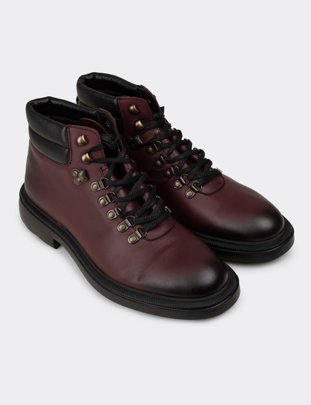 Men's Burgundy Leather Boots - 01923MBRDE01
