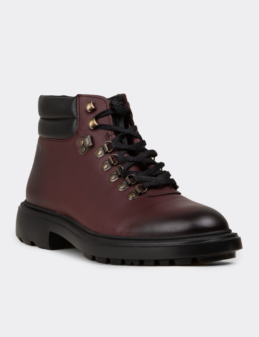 Men's Burgundy Leather Boots - 01923MBRDE01