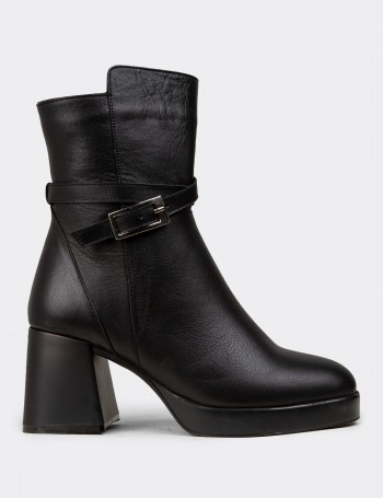 Women's Black Leather Ankle Boots