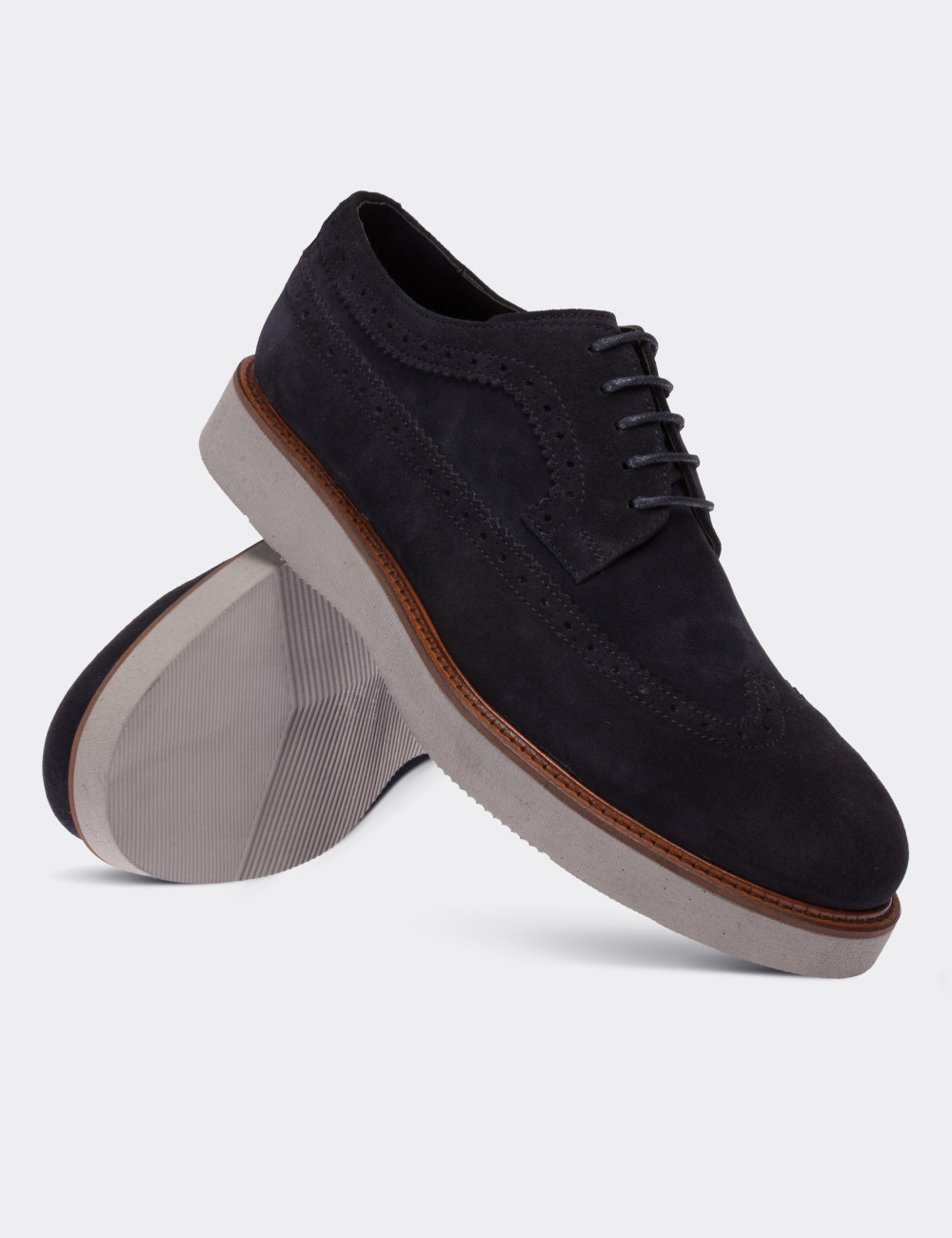 Navy Suede Leather Lace-up Shoes - 01293MLCVE28
