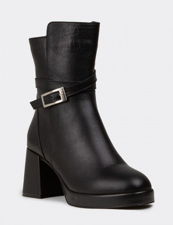 Women's Black Leather Ankle Boots