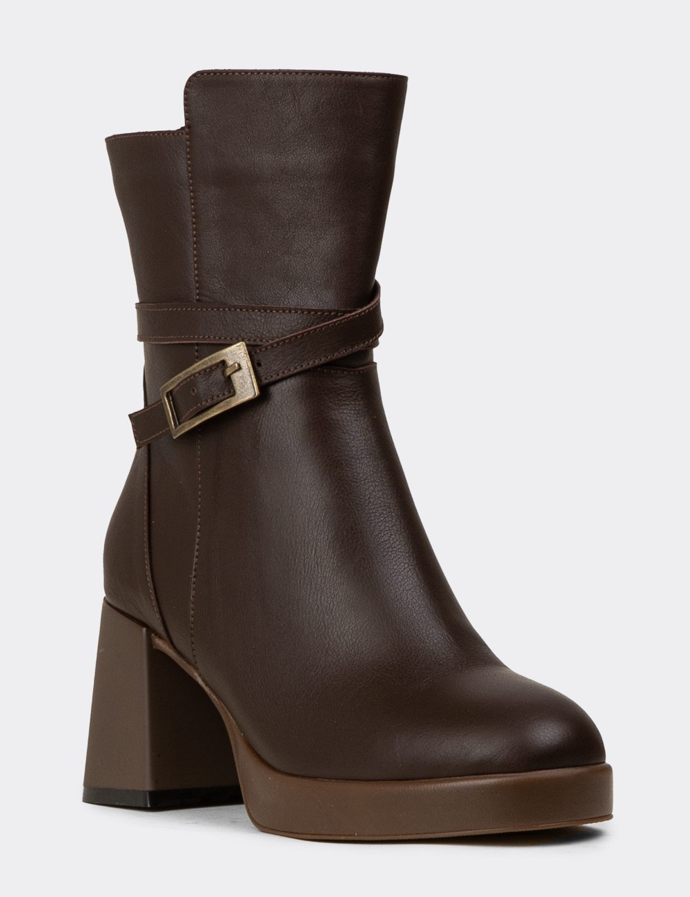 Women's Brown Leather Boots - A3444ZKHVC01