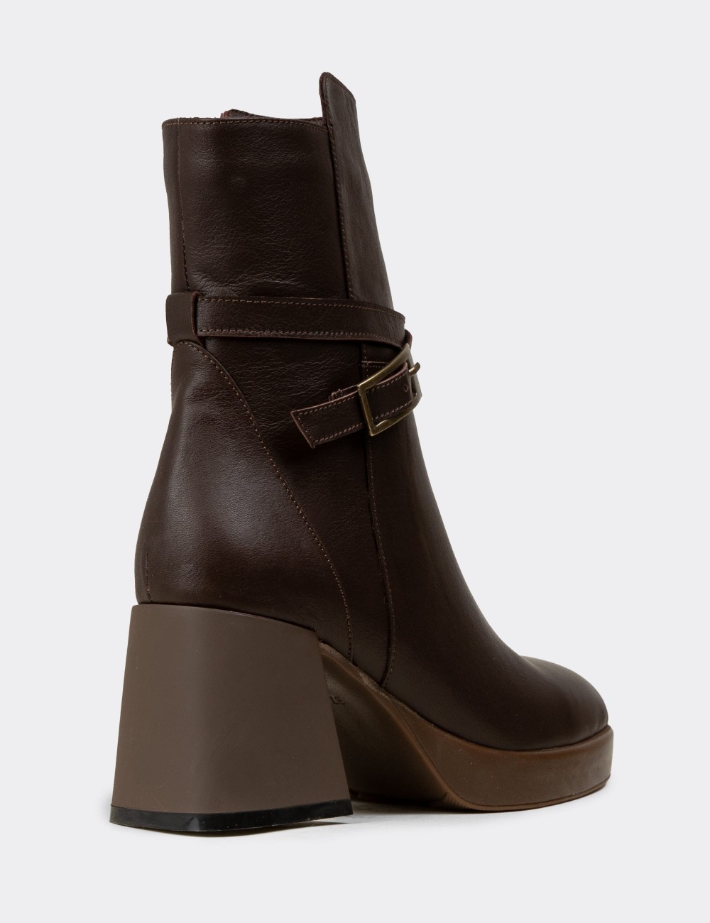 Women's Brown Leather Boots - A3444ZKHVC01