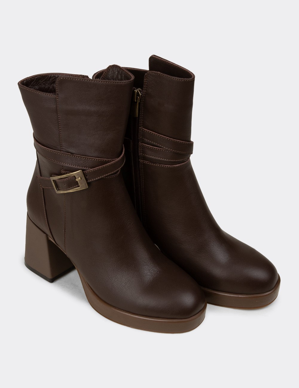 Women's Brown Leather Boots - A3444ZKHVC01