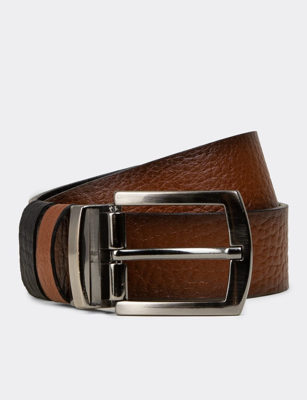 Leather Tan and Black Double Sided Men's Belt - TB006MTBAW01