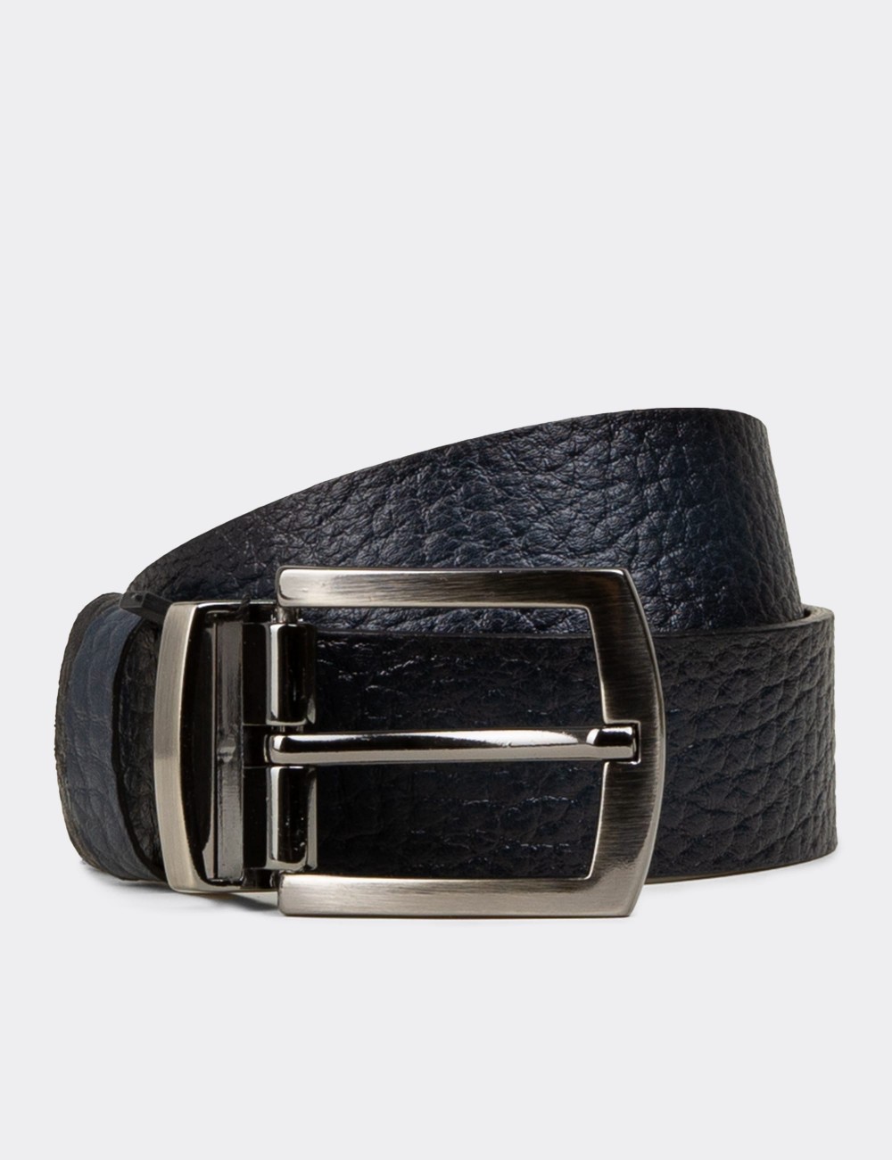 Leather Navy and Black Double Sided Men's Belt - TB006MLCVW01