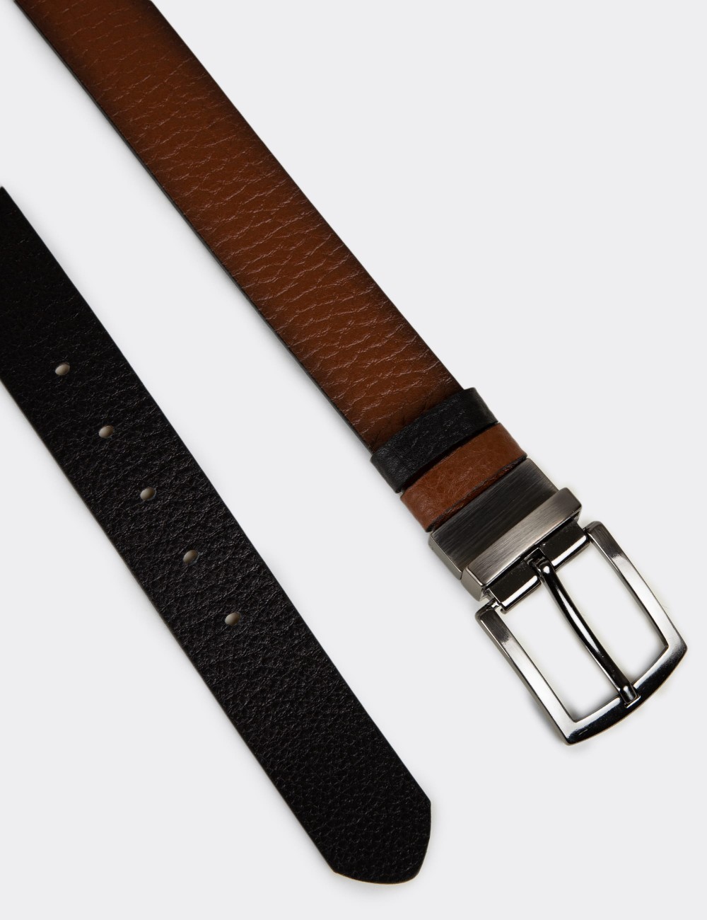 Leather Tan and Black Double Sided Men's Belt - TB006MTBAW01