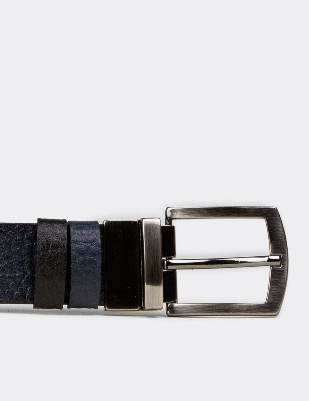 Leather Navy and Black Double Sided Men's Belt - TB006MLCVW01