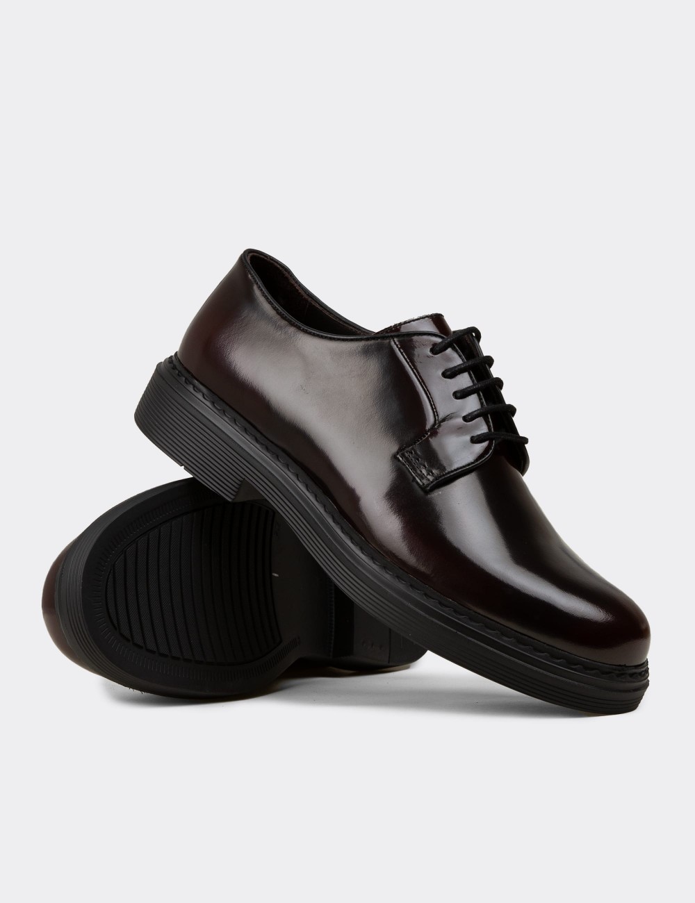 Men's Burgundy Leather Lace-up Footwear - 02011MBRDC01