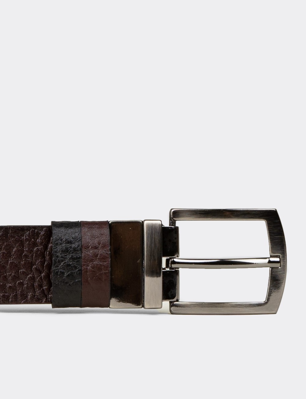 Leather Burgundy and Black Double Sided Men's Belt - TB006MBRDW01