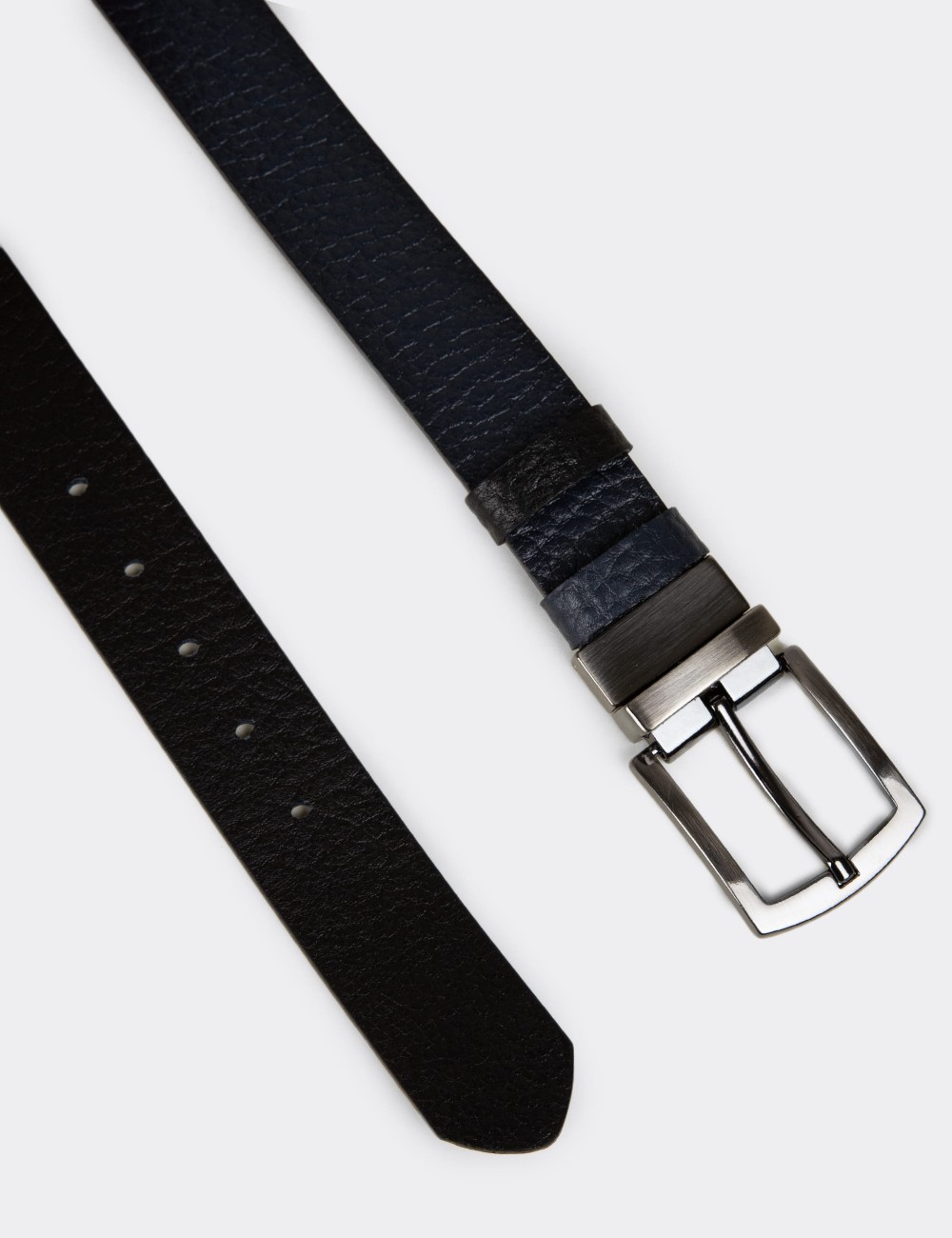 Leather Navy and Black Double Sided Men's Belt - TB006MLCVW01