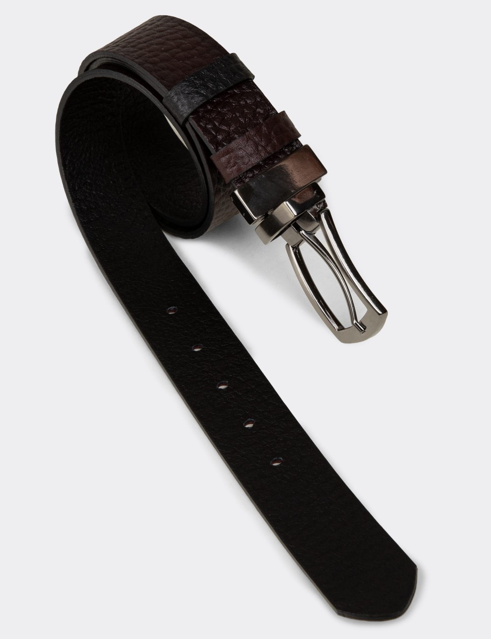 Leather Burgundy and Black Double Sided Men's Belt - TB006MBRDW01