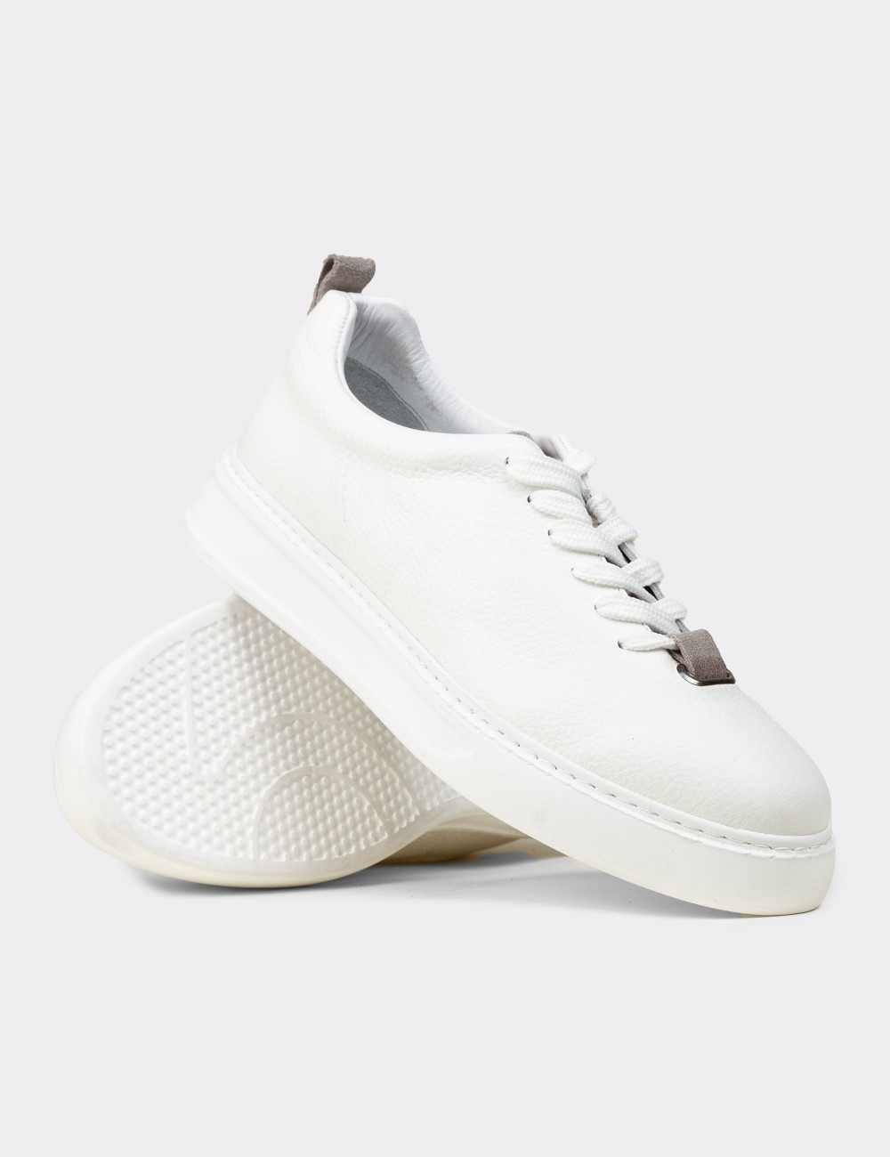 Men's White Leather Sneakers - 02010MBYZP01