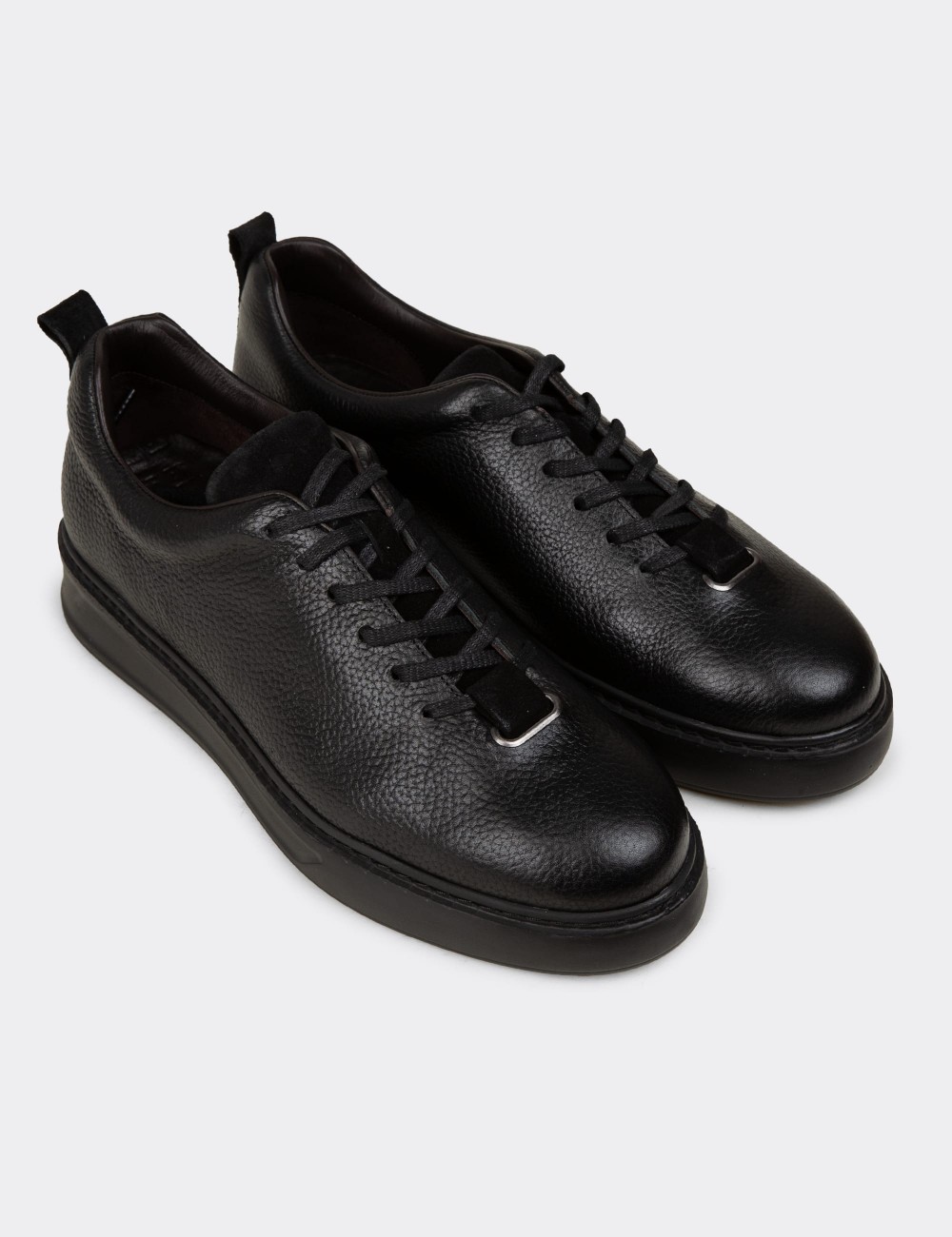 Men's Black Leather Sneakers - 02010MSYHP01