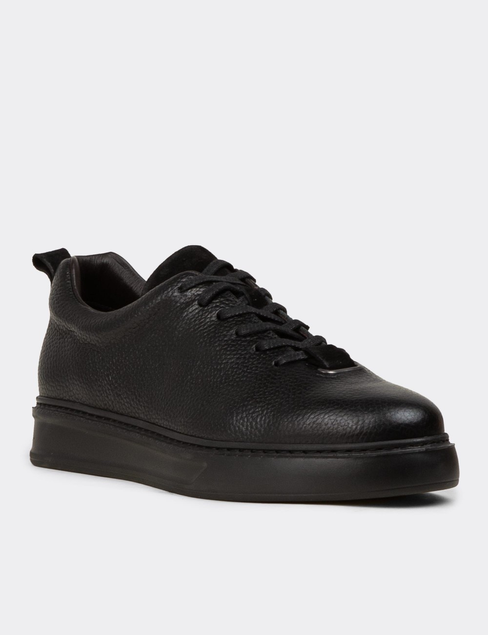 Men's Black Leather Sneakers - 02010MSYHP01