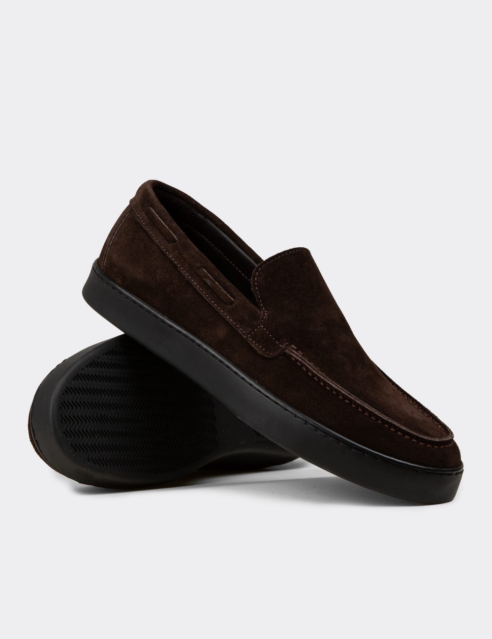 Men's Brown Suede Leather Loafers - 01993MKHVC01