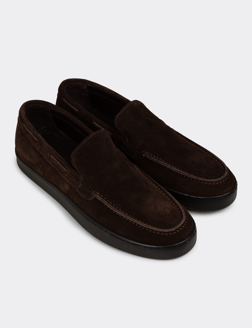 Men's Brown Suede Leather Loafers - 01993MKHVC01