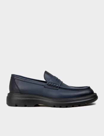 Men's Blue Leather Loafers