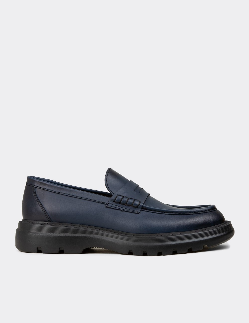 Men's Blue Leather Loafers - 02006MMVIE01